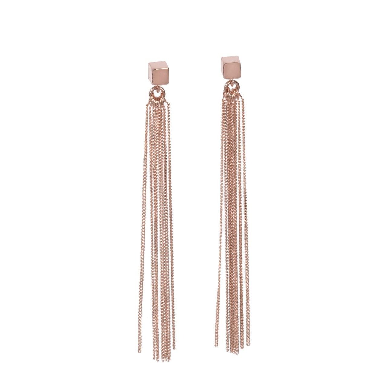 Solid C-Tassel Earrings - Rose Gold and Silver